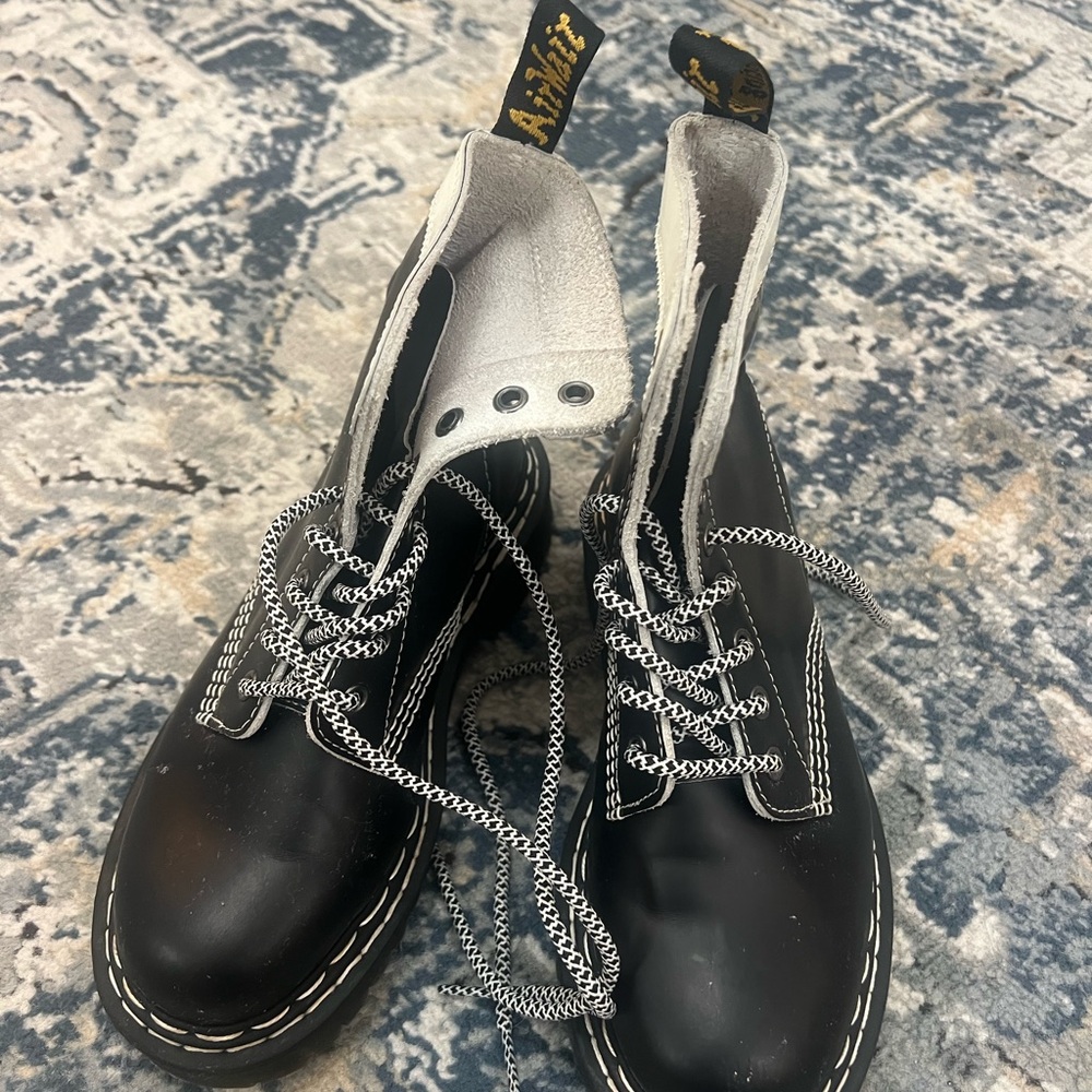 Black Leather Dr. Marten Boots with White Stitching